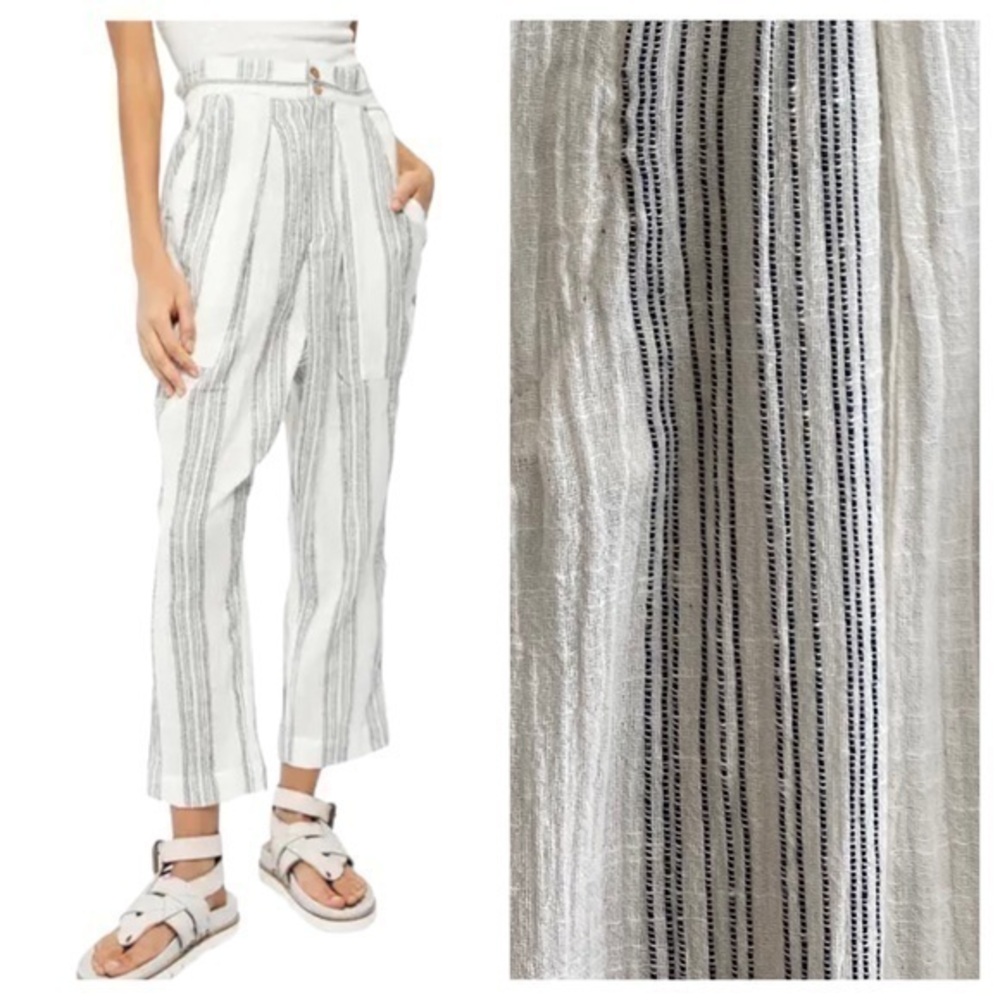 Free People Semi Sweet Pants In Ivory Combo Blue Stripes Medium
